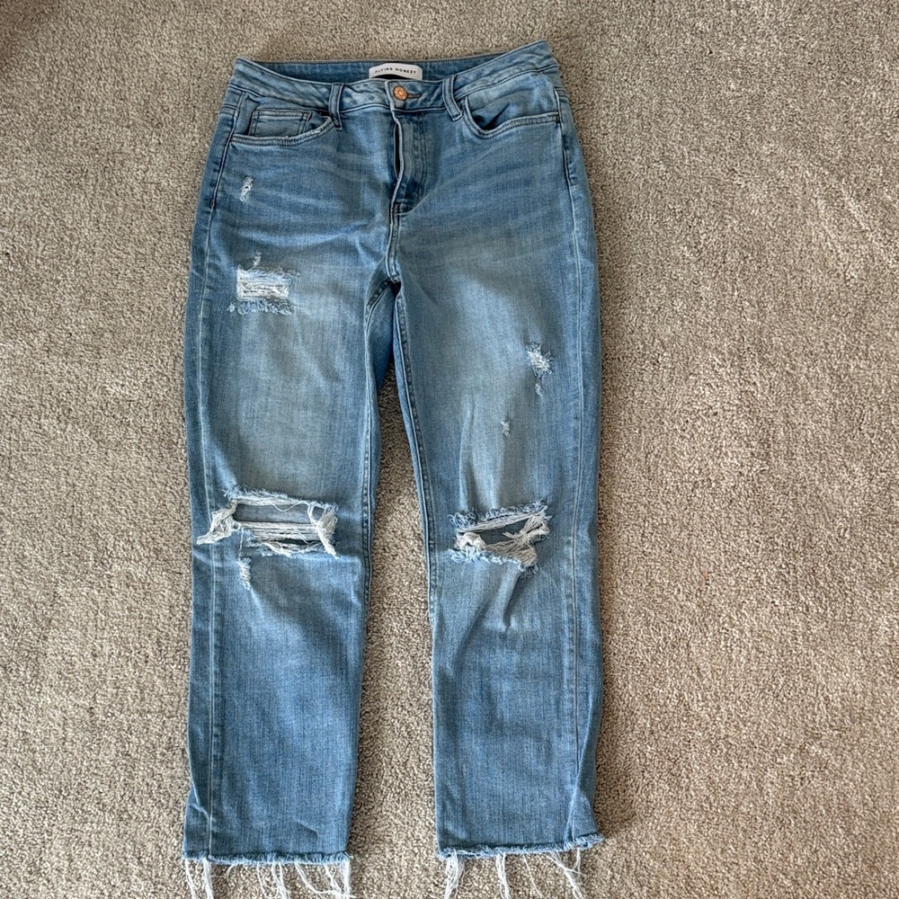 Flying Monkey Light Blue Distressed Cropped Jeans